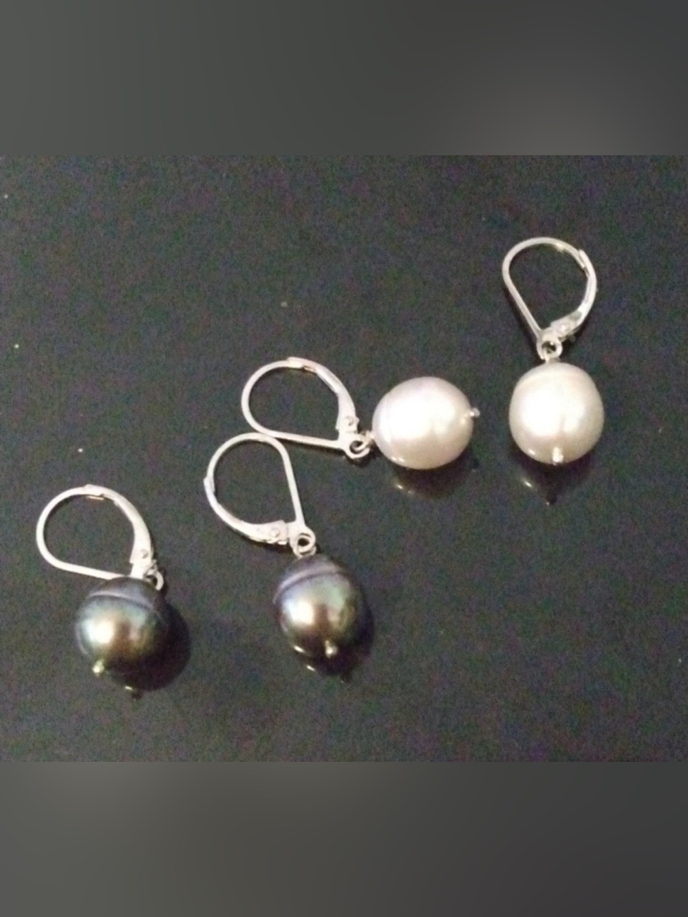 Honora Pair of White & Gray Pearl Drop Earrings with Silver/ Clasps/ Pouch/ NWOT